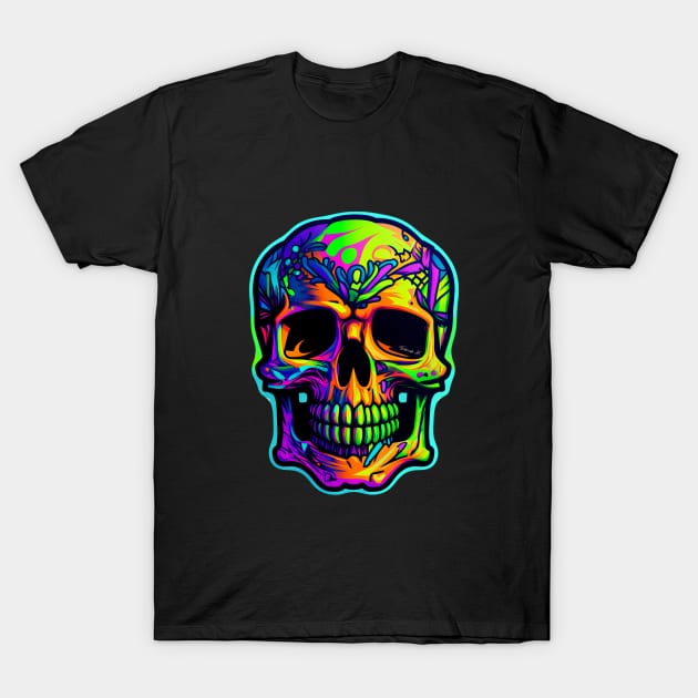 Colorful melting Skull head design #4 T-Shirt by Farbrausch Art